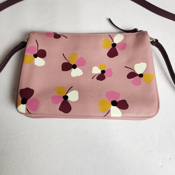 Kate Spade Jackson Leather Triple Gusset Dusk Buds Pink Floral Crossbody - Picture 2 of 13
